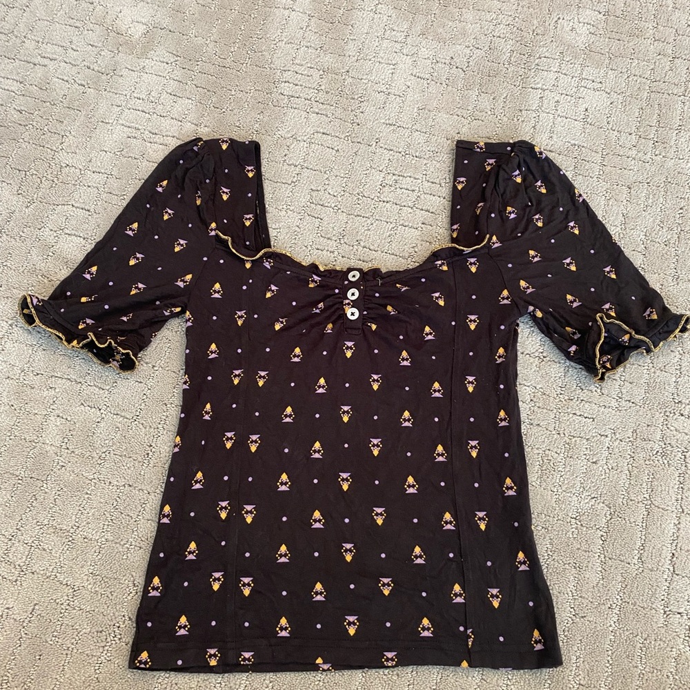 Free People Black Short Sleeve Top Shirt Small S